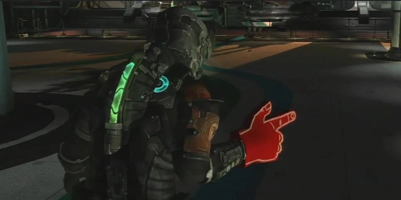 Isaac uses a red foam finger as a weapon in the Dead Space Remake
