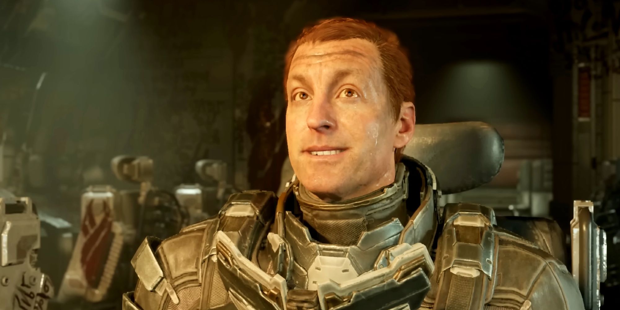 Isaac Clarke sitting in a space ship seat, smirking during the secret ending custscene of the Dead Space remake.