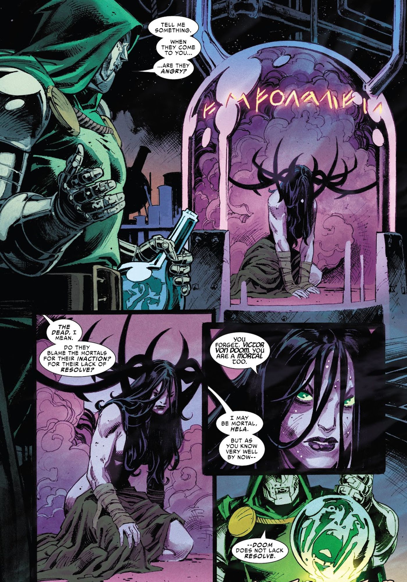 doctor doom takes hela prisoner in marvel comics