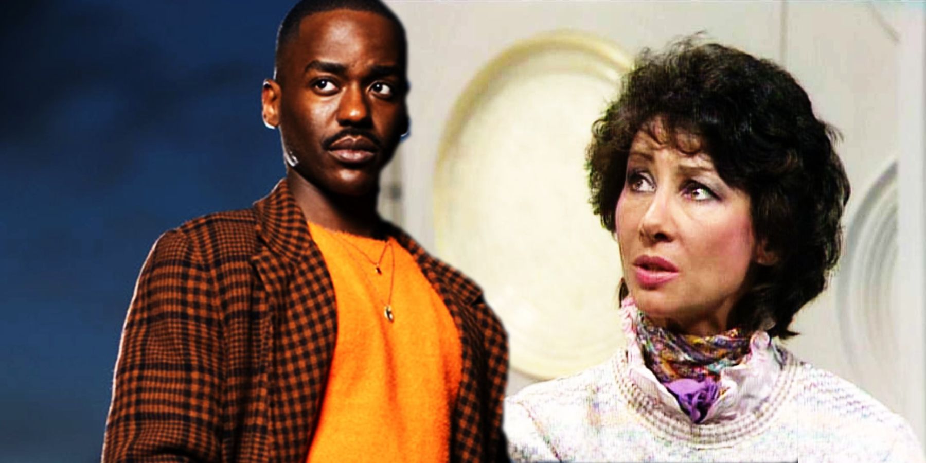 Ncuti Gatwa como o médico e Carole Ann Ford como Susan Foreman