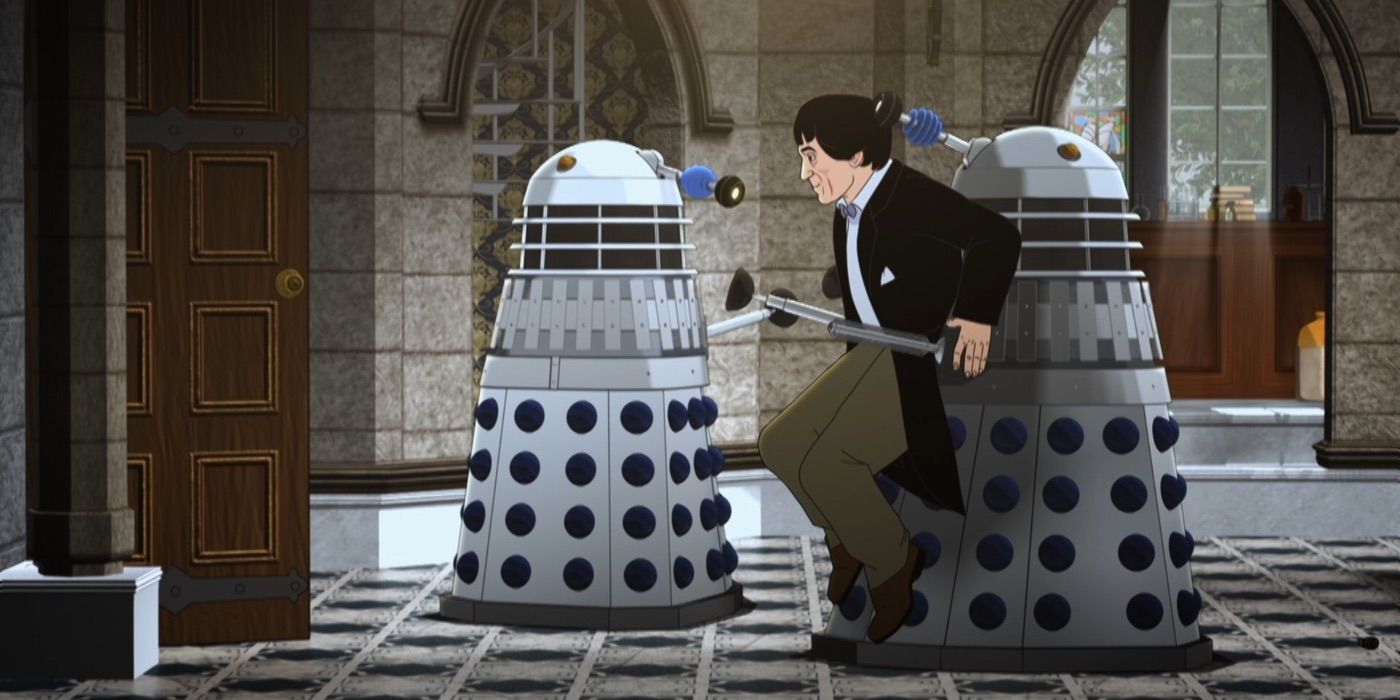 The Doctor is carried by a Dalek from Doctor Who