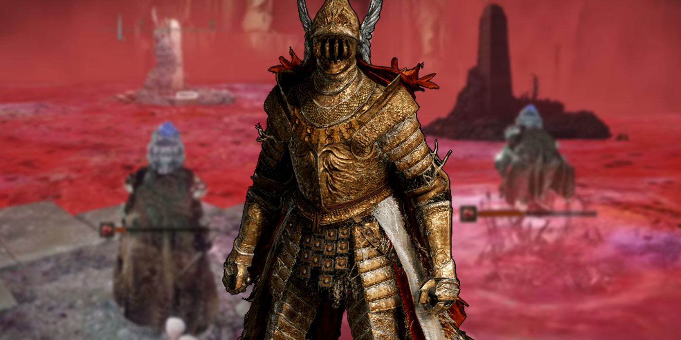 A player wearing Cleanrot Armor standing in front of Elden Ring's Lake of Rot 