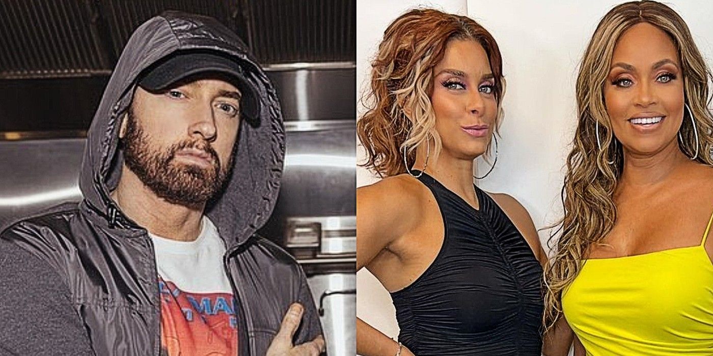 Eminem flanked by RHOP's Gizelle Bryant and Robyn Dixon