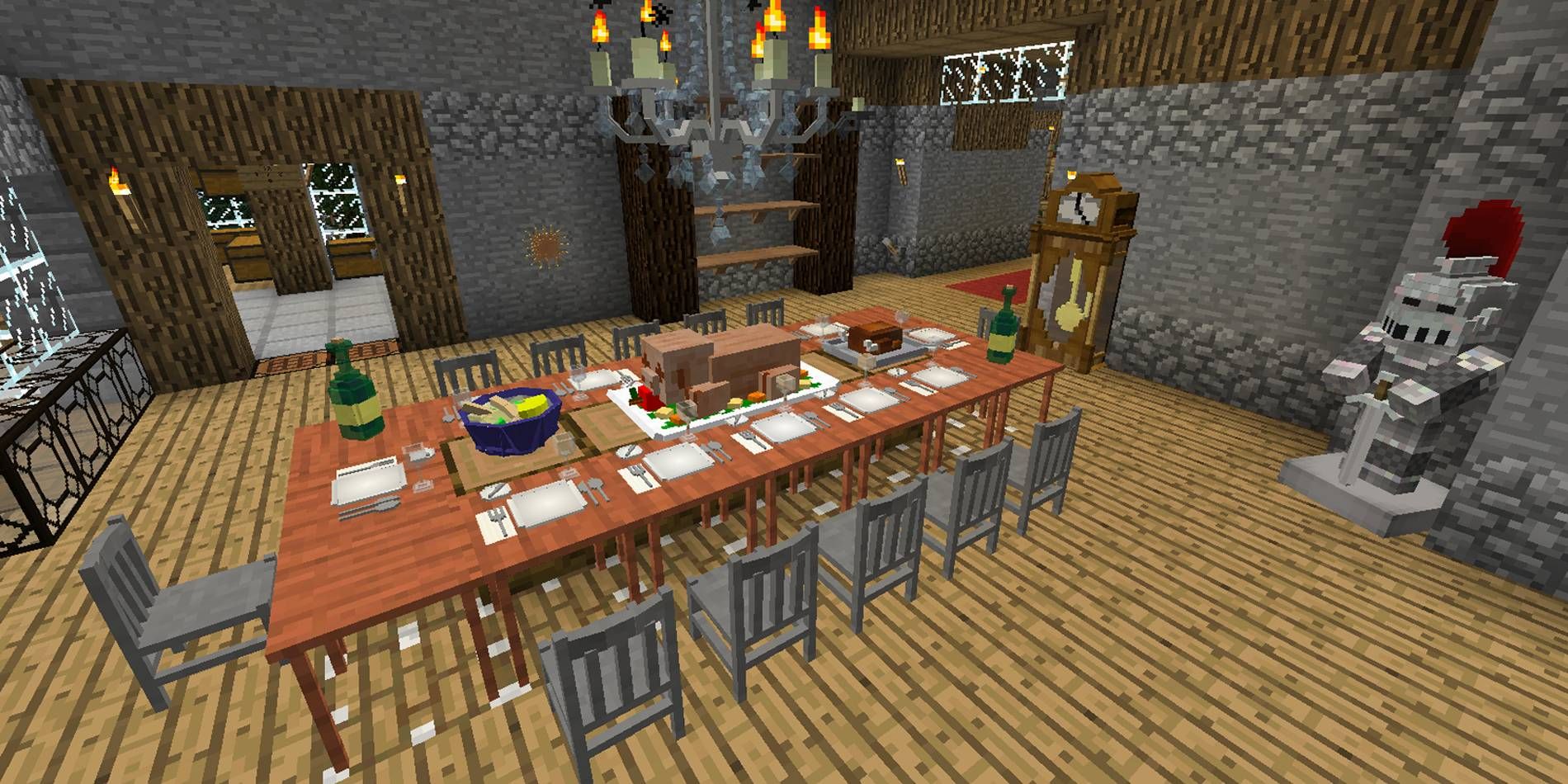 Minecraft Decocraft Mod with Thousands of Added Items for Extra Building Customization Including Tables, Chairs, Silverware, Statues, Etc