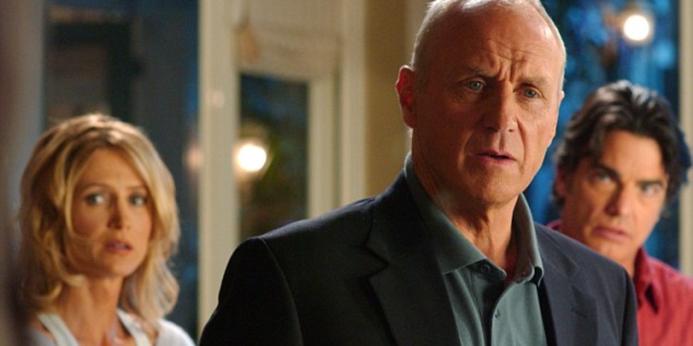 An image of Alan Dale as Caleb looking upset in The O.C