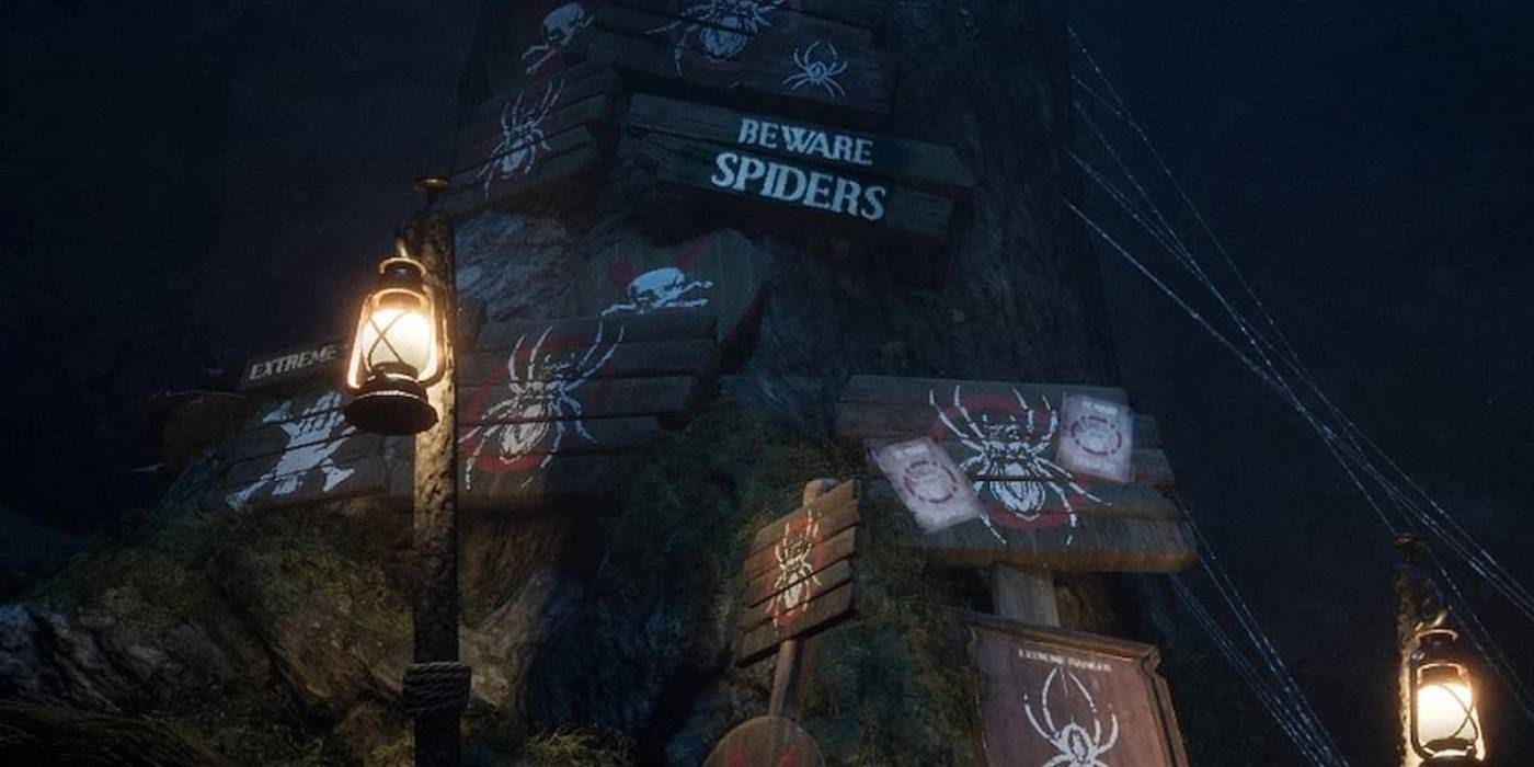 Hogwarts Legacy Forbidden Forest Warning Against Spider Enemies with Lanterns Illuminating Message