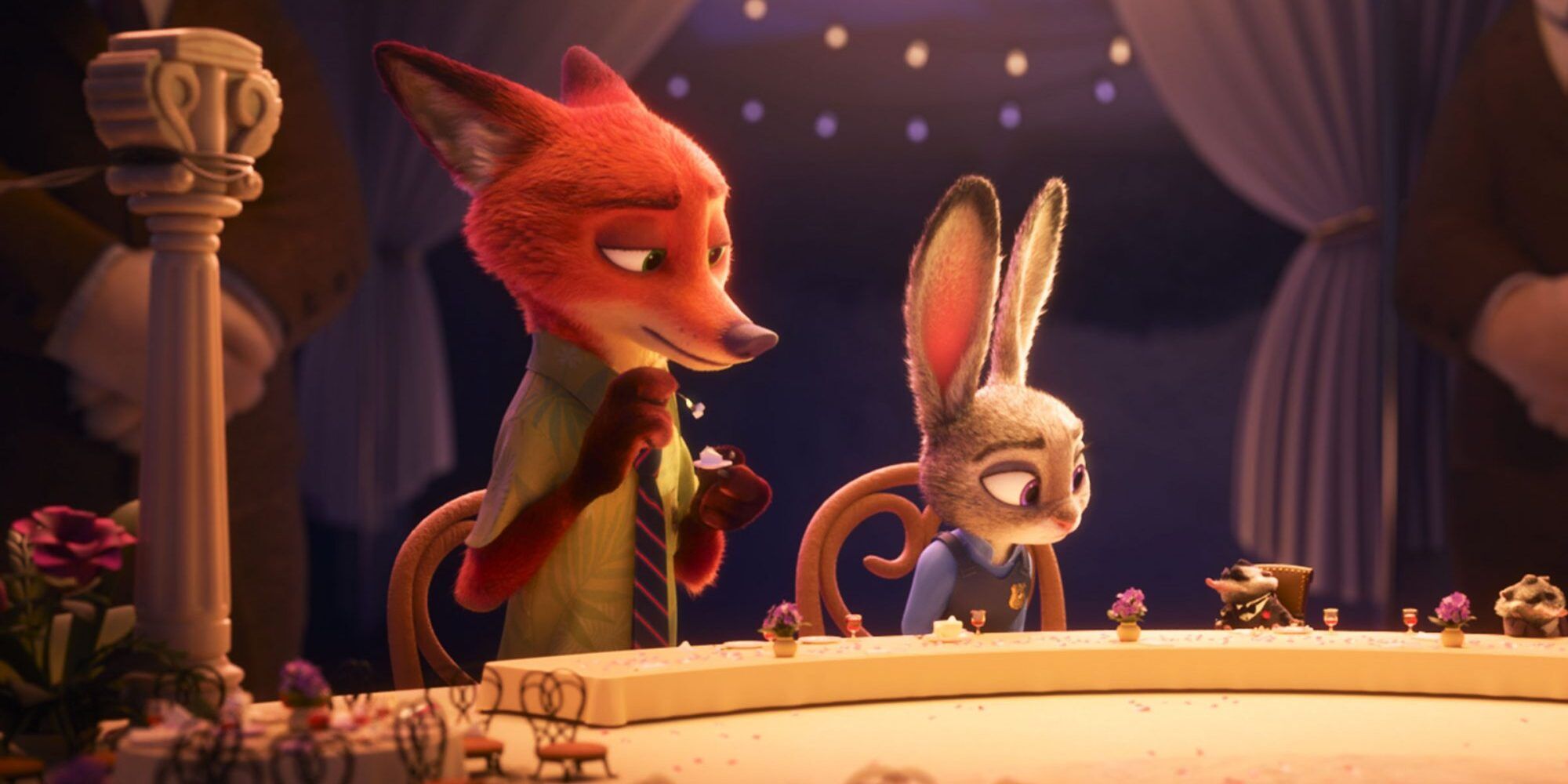 Judy Hopps and Nick Wilde dining in Zootopia