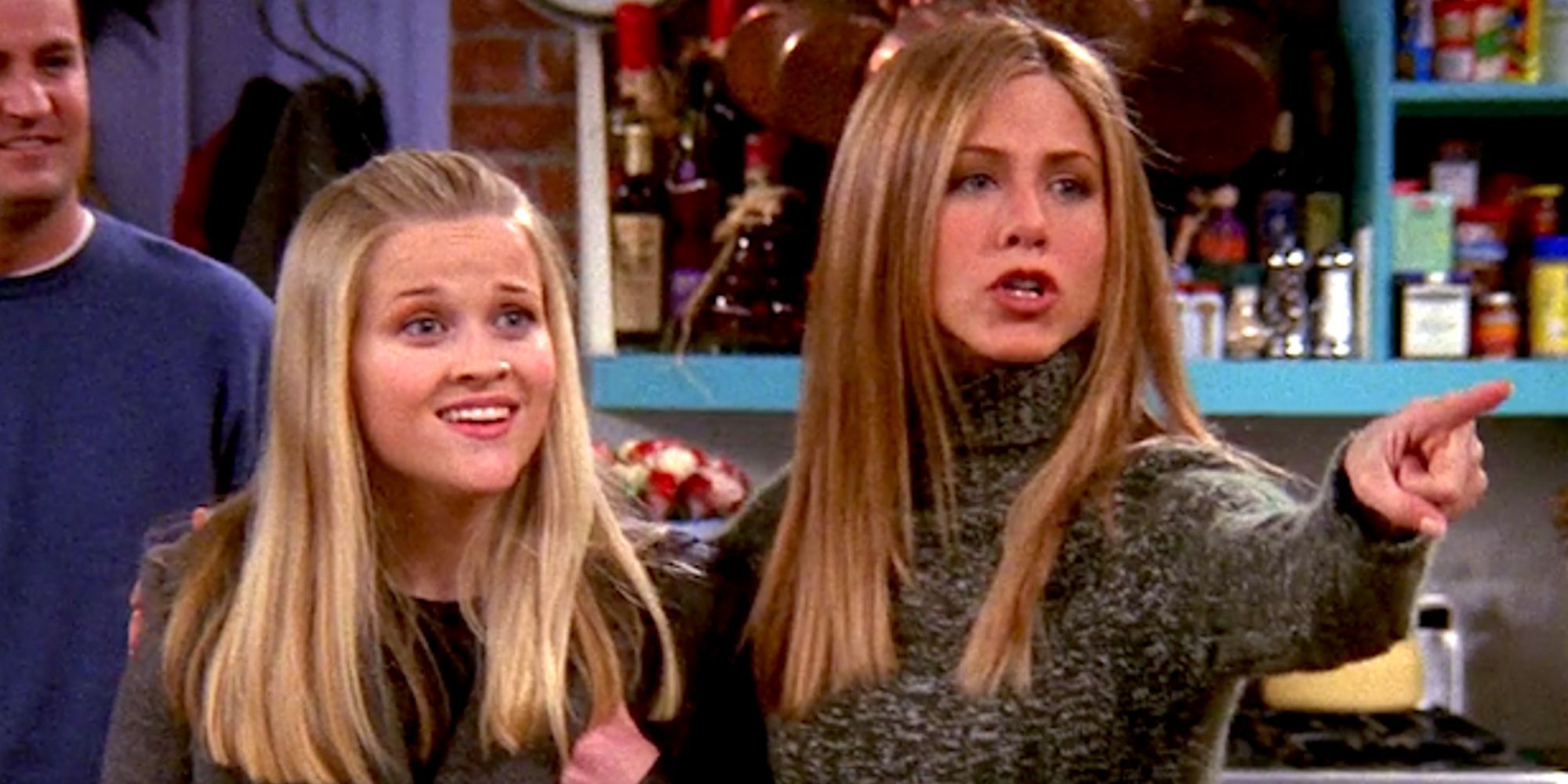Reese Witherspoon and Jennifer Aniston as Jill and Rachel Green on Friends
