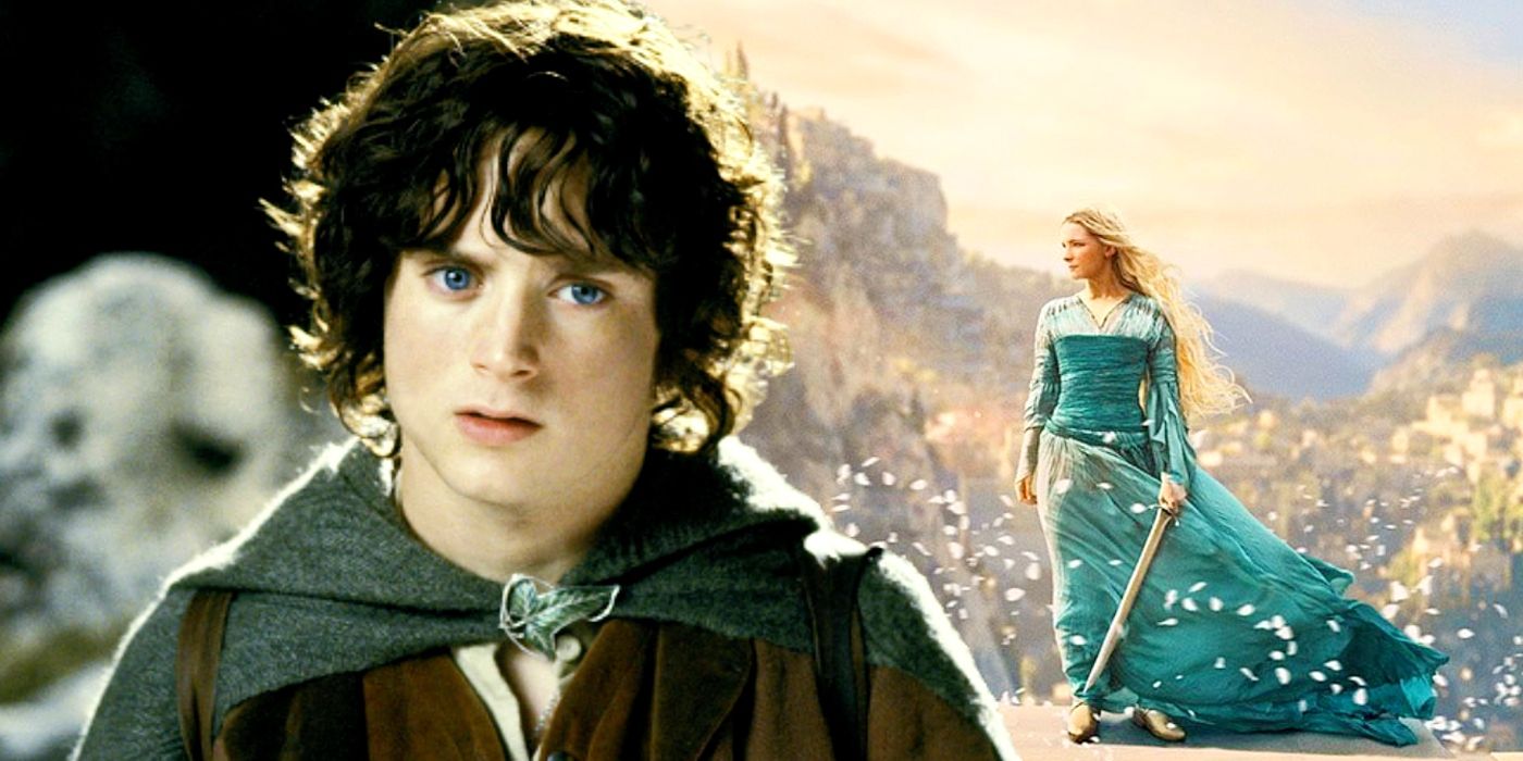 Custom image of Frodo in Lord of the Rings and Galadriel in The Rings of Power.
