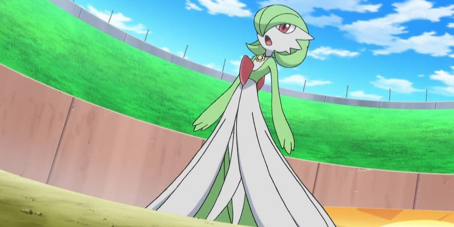 Gardevoir pronto para a batalha no anime Pokémon