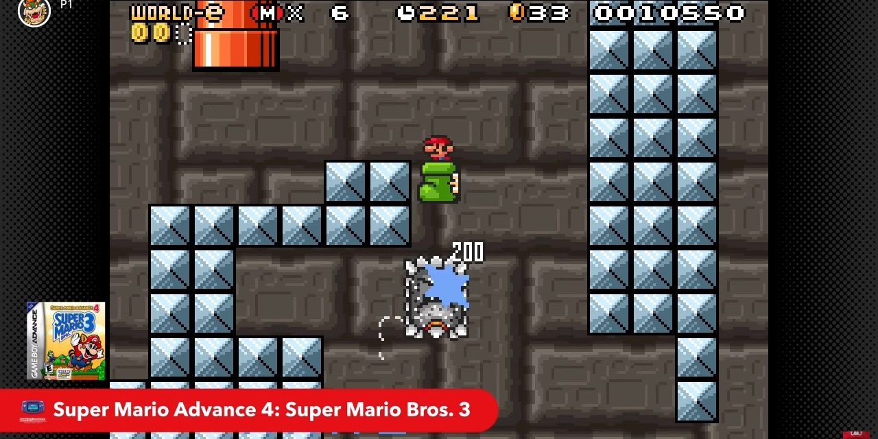 Super Mario Advance 4: Super Mario Bros 3 chegando ao Nintendo Switch Online, captura de tela de Mario em uma bota pisando forte em Super Mario Bros 3