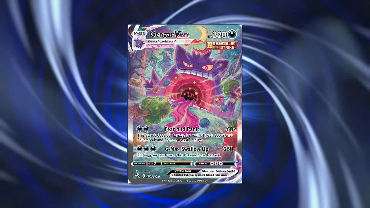 Gengar VMAX Alt Art card in the Pokémon card background