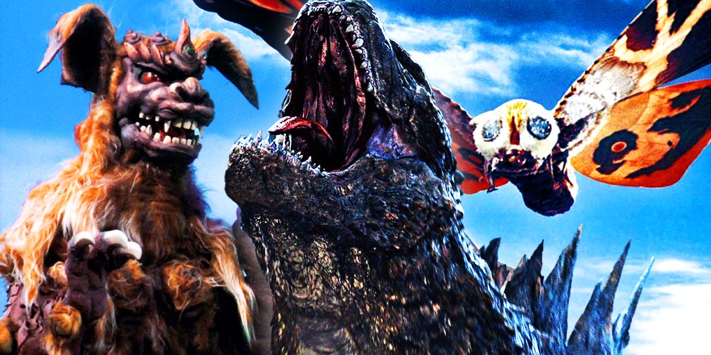 Godzilla roaring with King Caesar and Mothra in the background