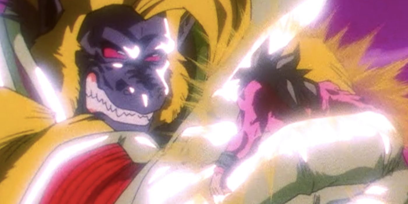 Goku dihancurkan oleh Golden Great Ape Baby-Vegeta.