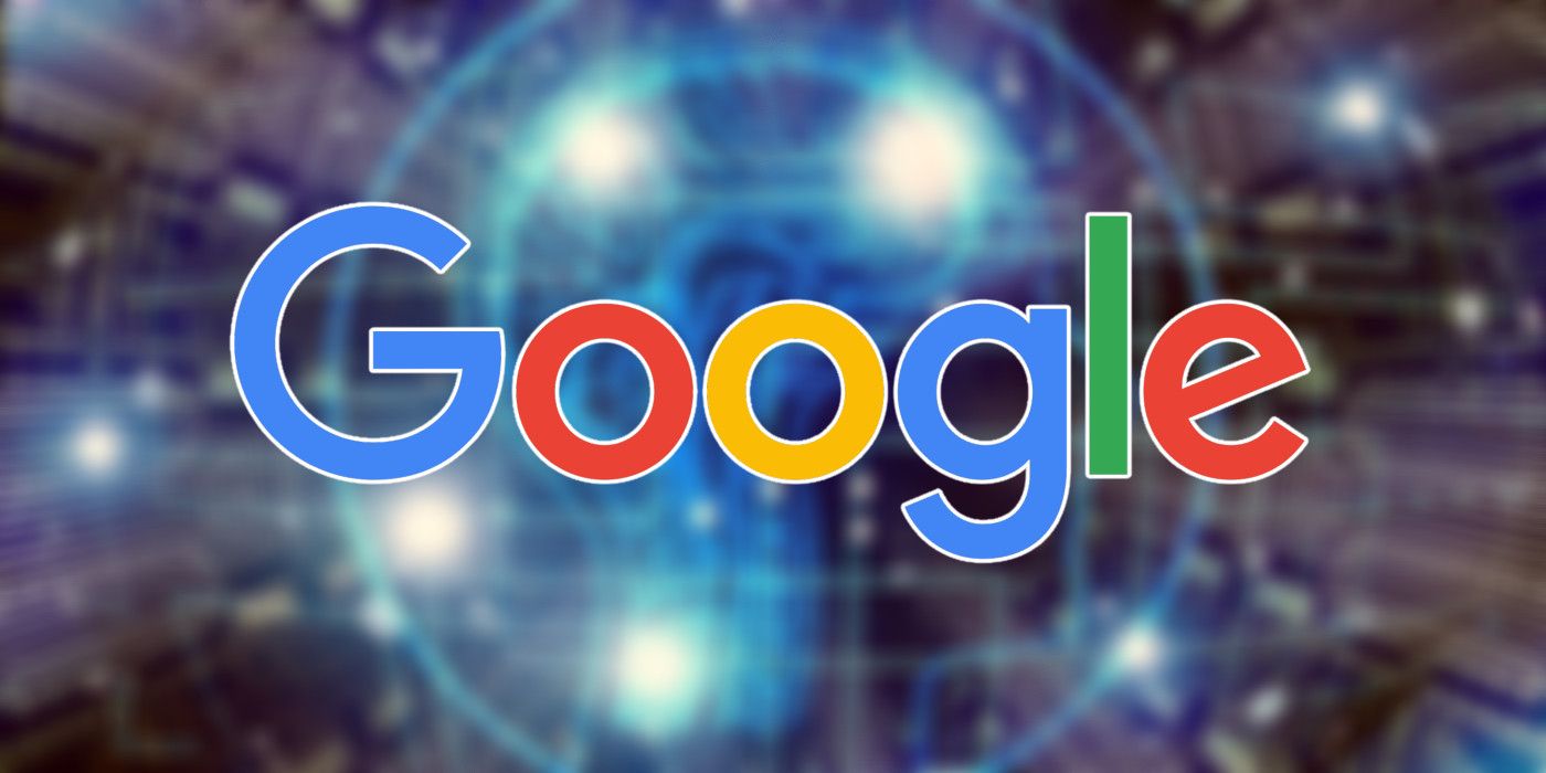 Google logo superimposed on a human brain with flashing electrodes, representing AI