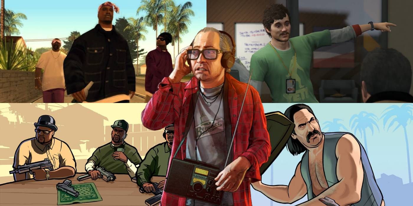 Ron Jakowski surrounded by various Grand Theft Auto characters