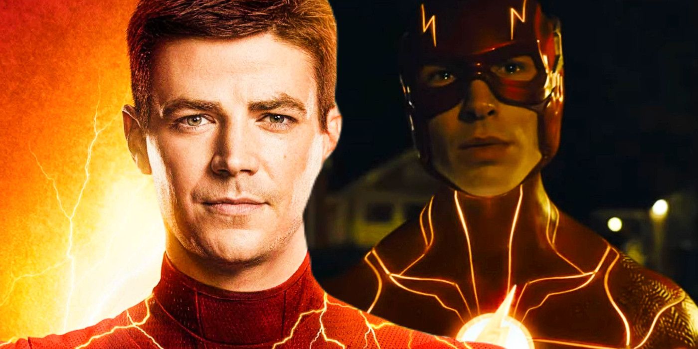 Grant Gustin dans le rôle de Barry Allen;  Ezra Miller dans le rôle de Barry Allen dans la bande-annonce de Flash