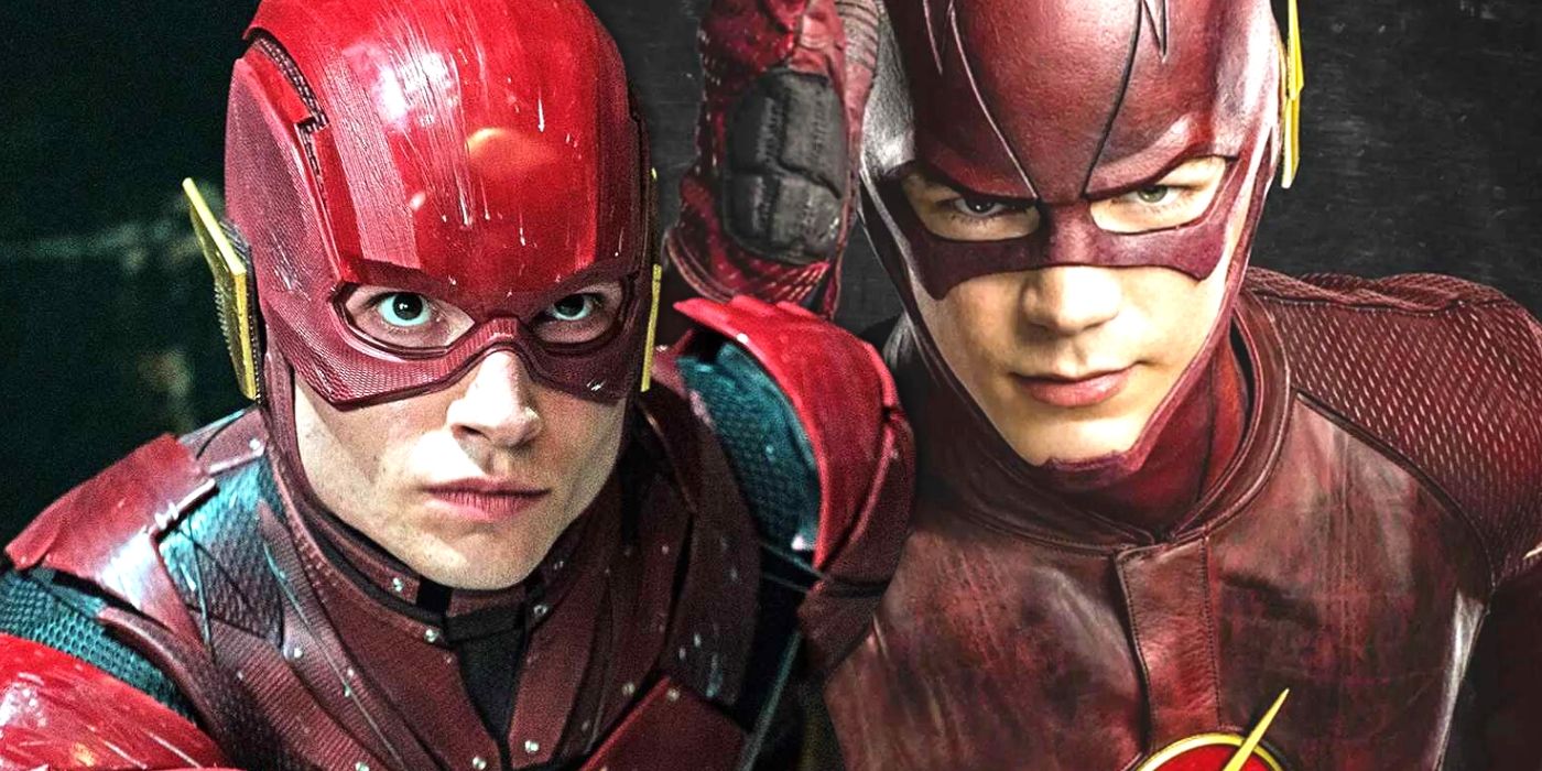 Ezra Miller as the DCU flash, next to Grant Gustin as the Arrowverse version, who might cameo in the former's solo movie. 