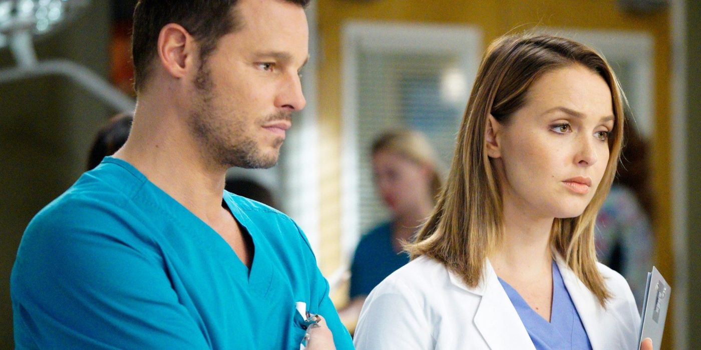 Alex and Jo looking serious at the hospital on Grey's Anatomy