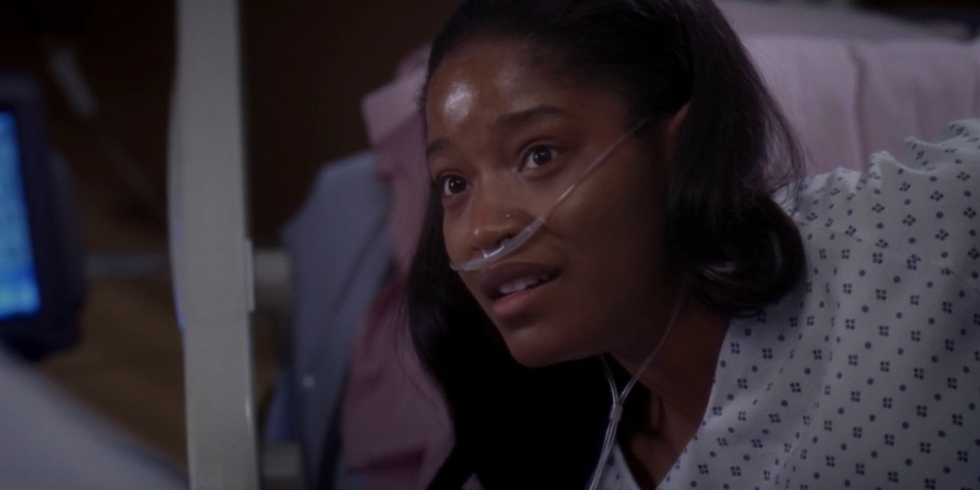 Keke Palmer as Sheryll lying in a hospital bed on Grey's Anatomy