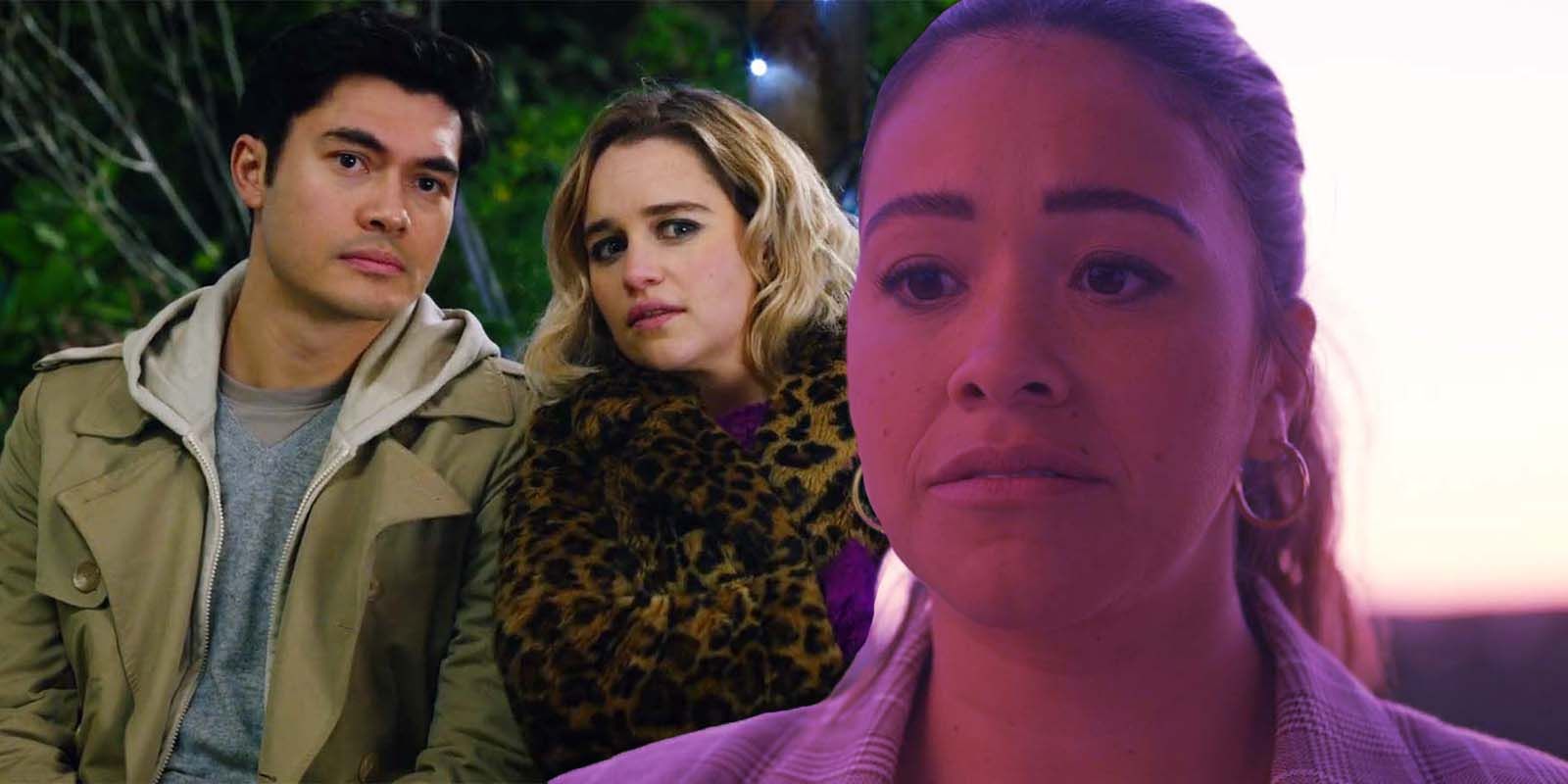 Henry Golding as Tom and Emilia Clarke as Kate in Last Christmas and Gina Rodriguez as Nell Serrano in Not Dead Yet Episode 4