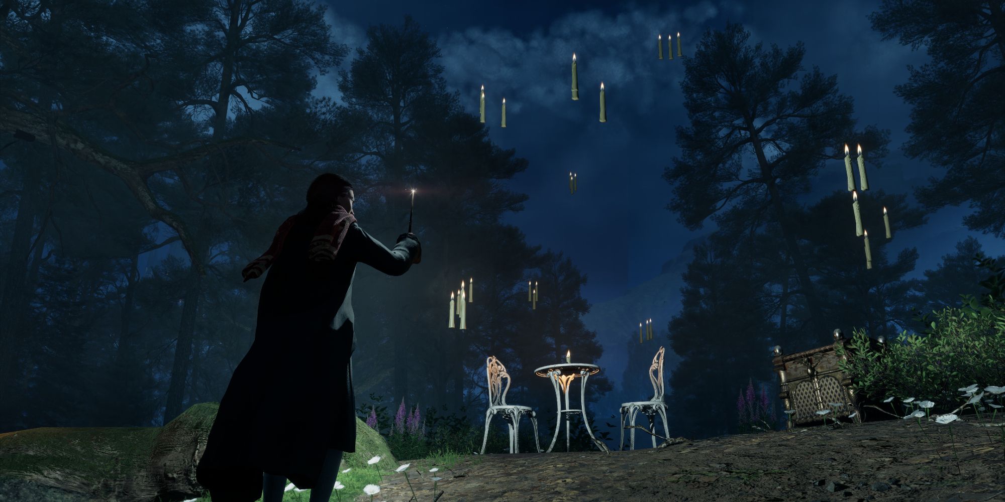 Hogwarts Legacy Ghost Of Our Love Player Looking At Floating Candles And Treasure Chest