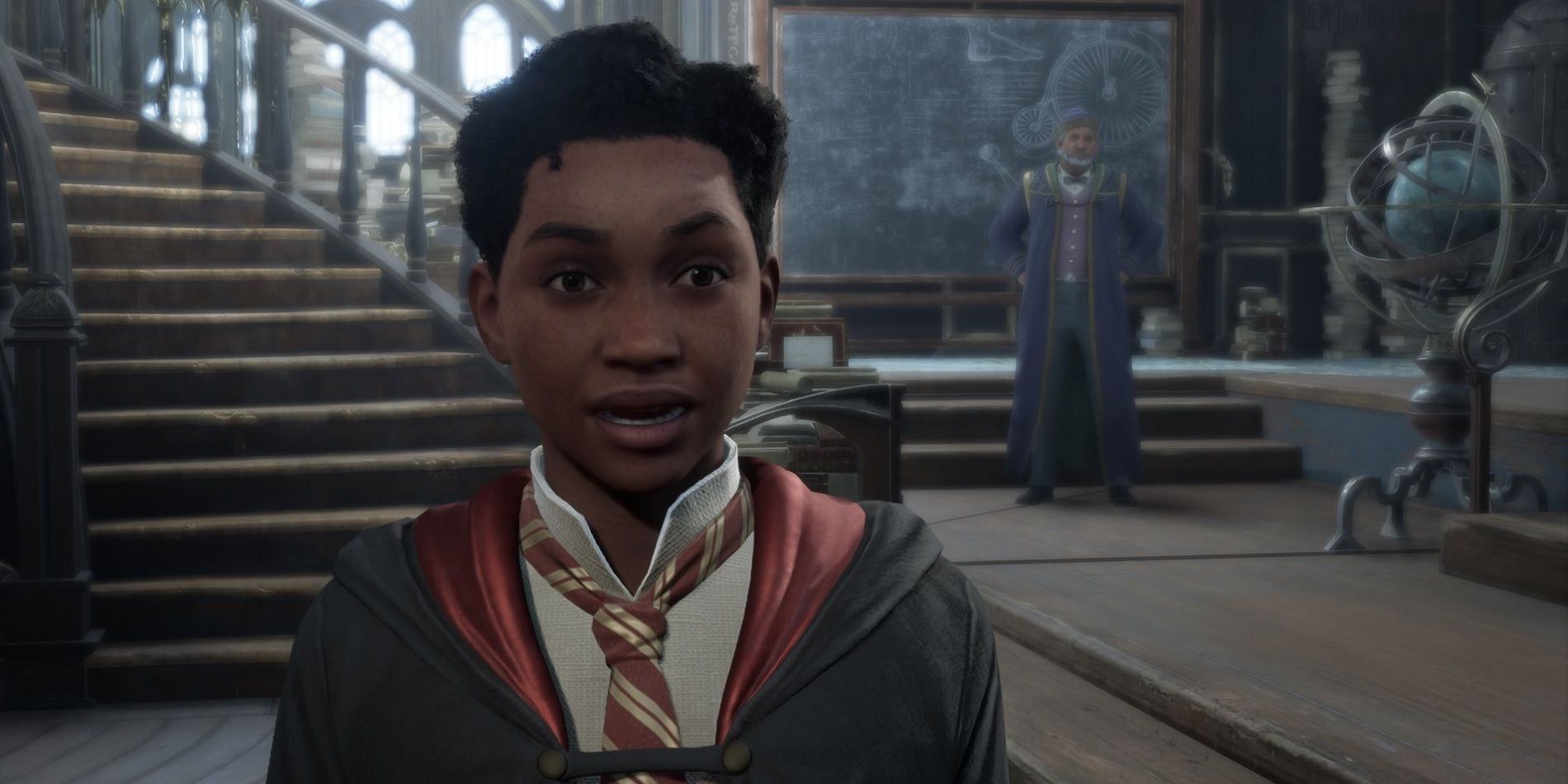 Le personnage du joueur parle à Natsui Onai d'Uagadu après la leçon de sorts dans Hogwarts Legacy.