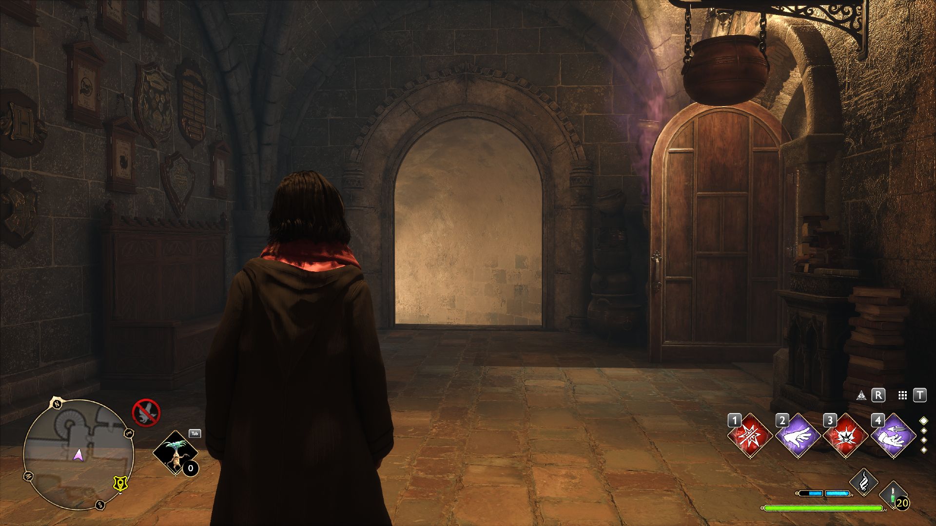 Hogwarts Legacy Player Looking At Potions Classroom Corridor