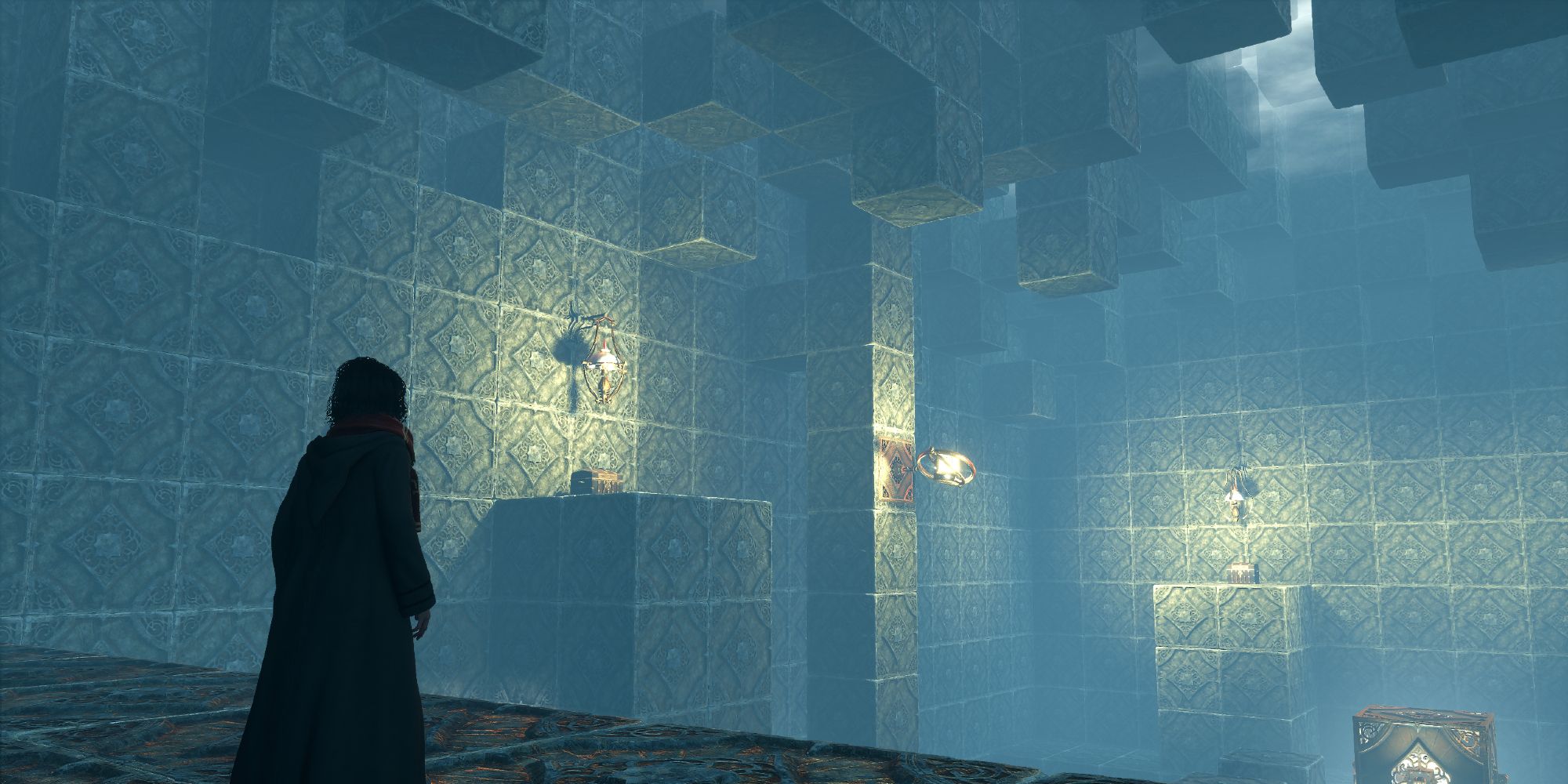 Hogwarts Legacy Player Looking Over Depulso Puzzle Room One