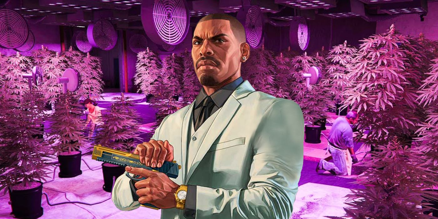 GTA Online Character in front of a weed farm