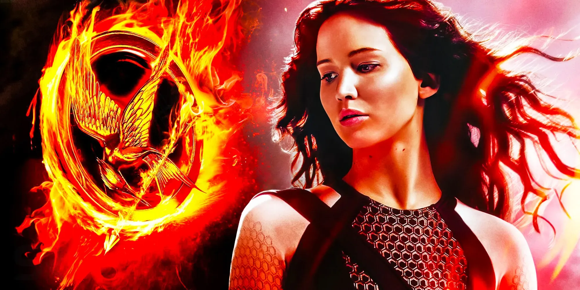 Jennifer Lawrence como Katniss en un póster de En llamas