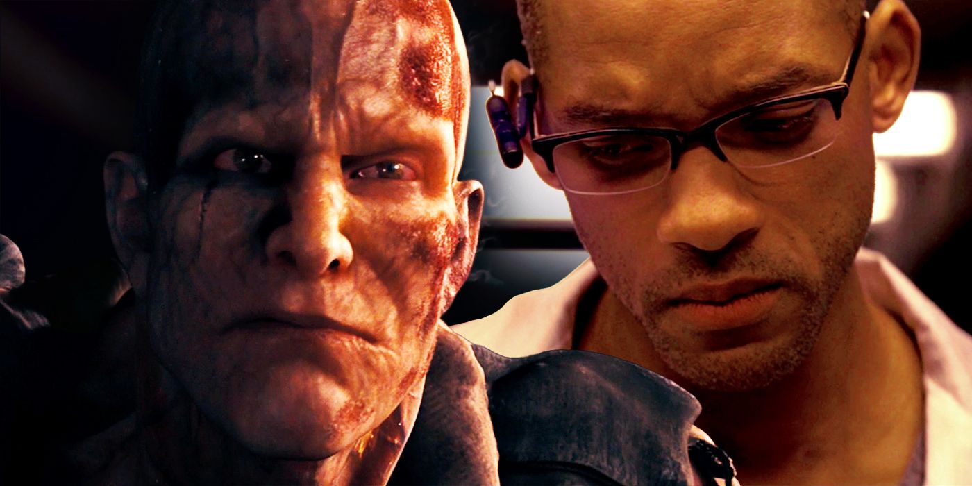 Composite image of a zombie and Will Smith in I Am Legend