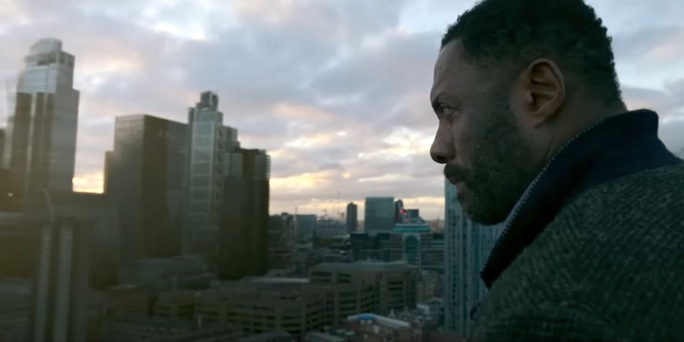 Idris Elba as John Luther Staring Over a City Skyline in Luther the Fallen Sun