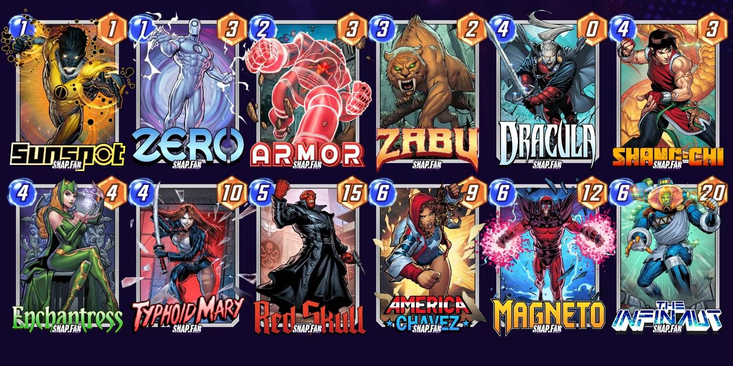 Marvel Snap Zero Dracula Battle Mode Deck Build with Energy and Power Values Displayed