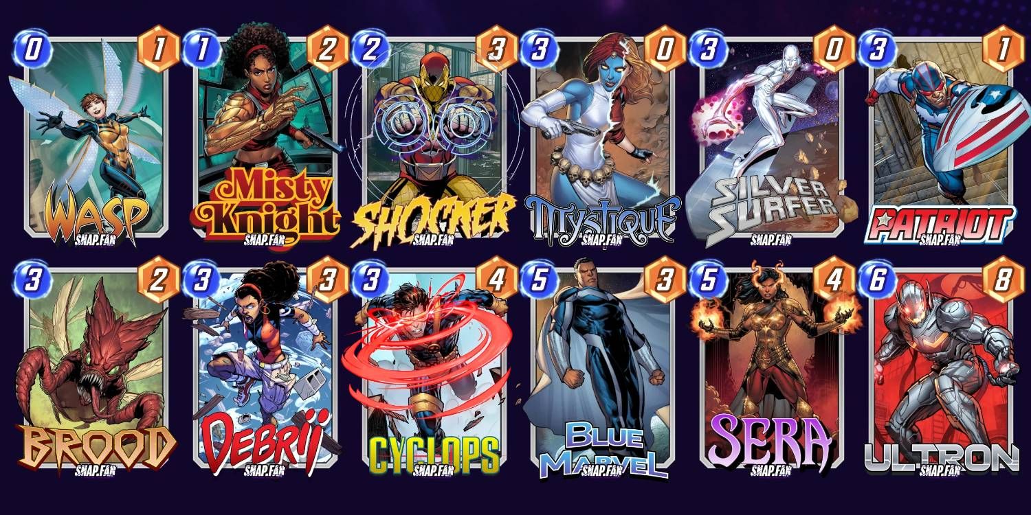 Marvel Snap Patriot Silver Surfer Deck Build for Battle Mode with Energy and Power Values Displayed