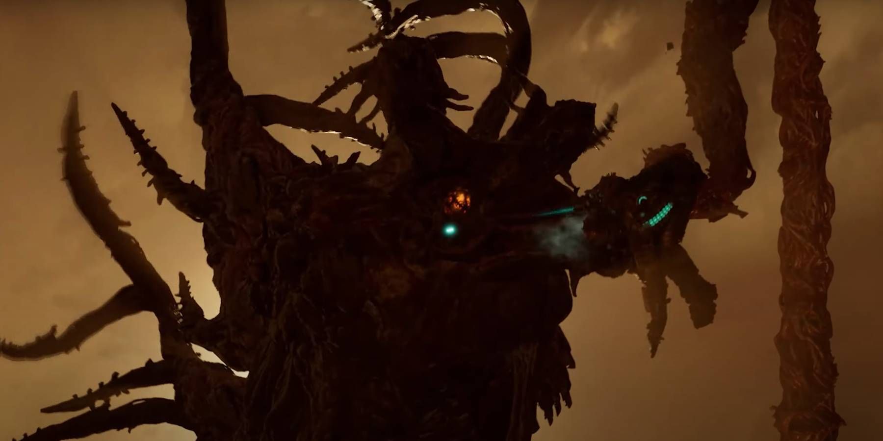 Dead Space Remake The Hive Mind Final Phase of Boss Fight Upside Down Aiming to Hit Final Yellow Cluster in Creature's Maw