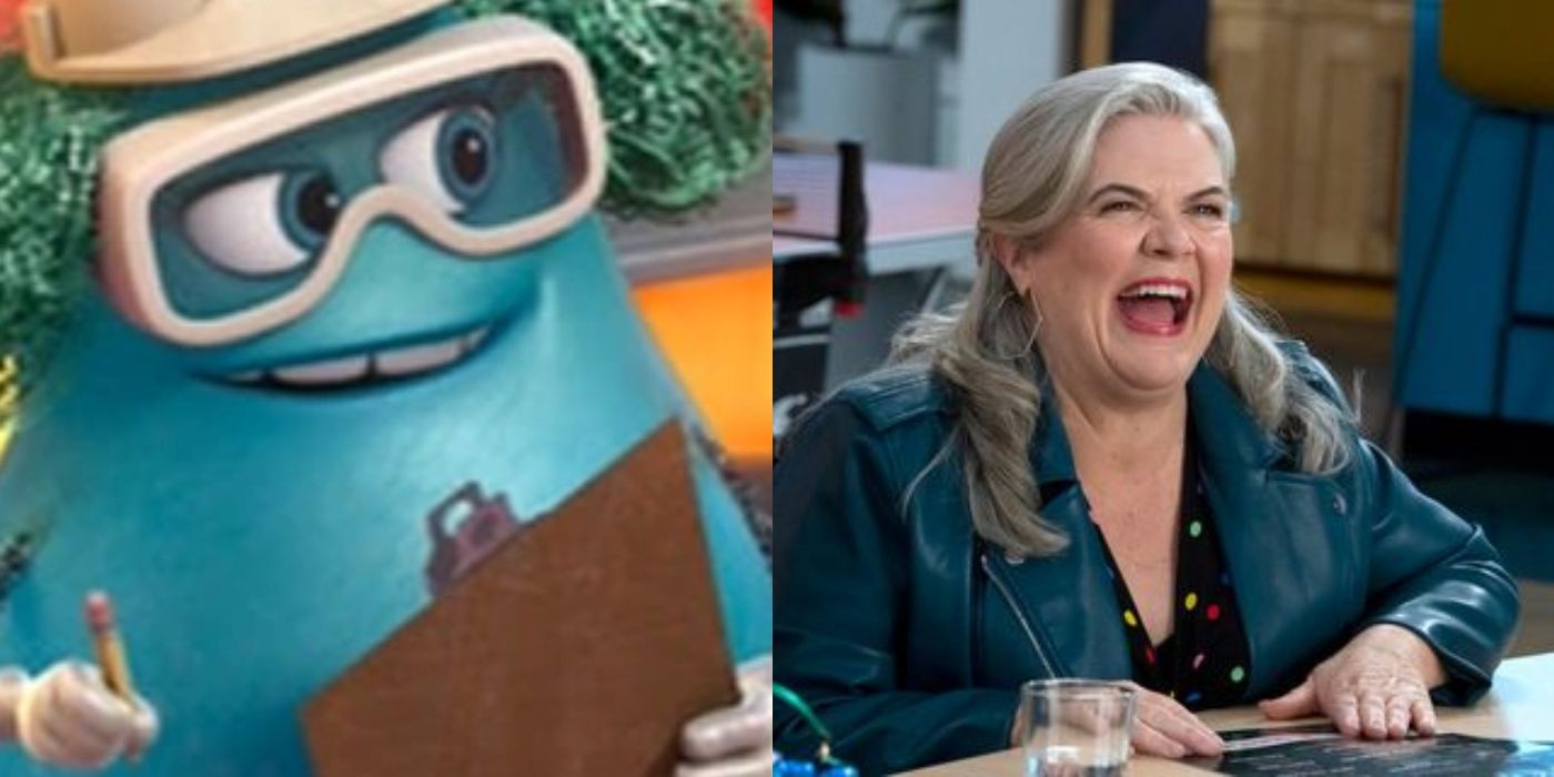 Split image of Forgetter Paula in Inside Out and Gloria laughing in Girls5Eva