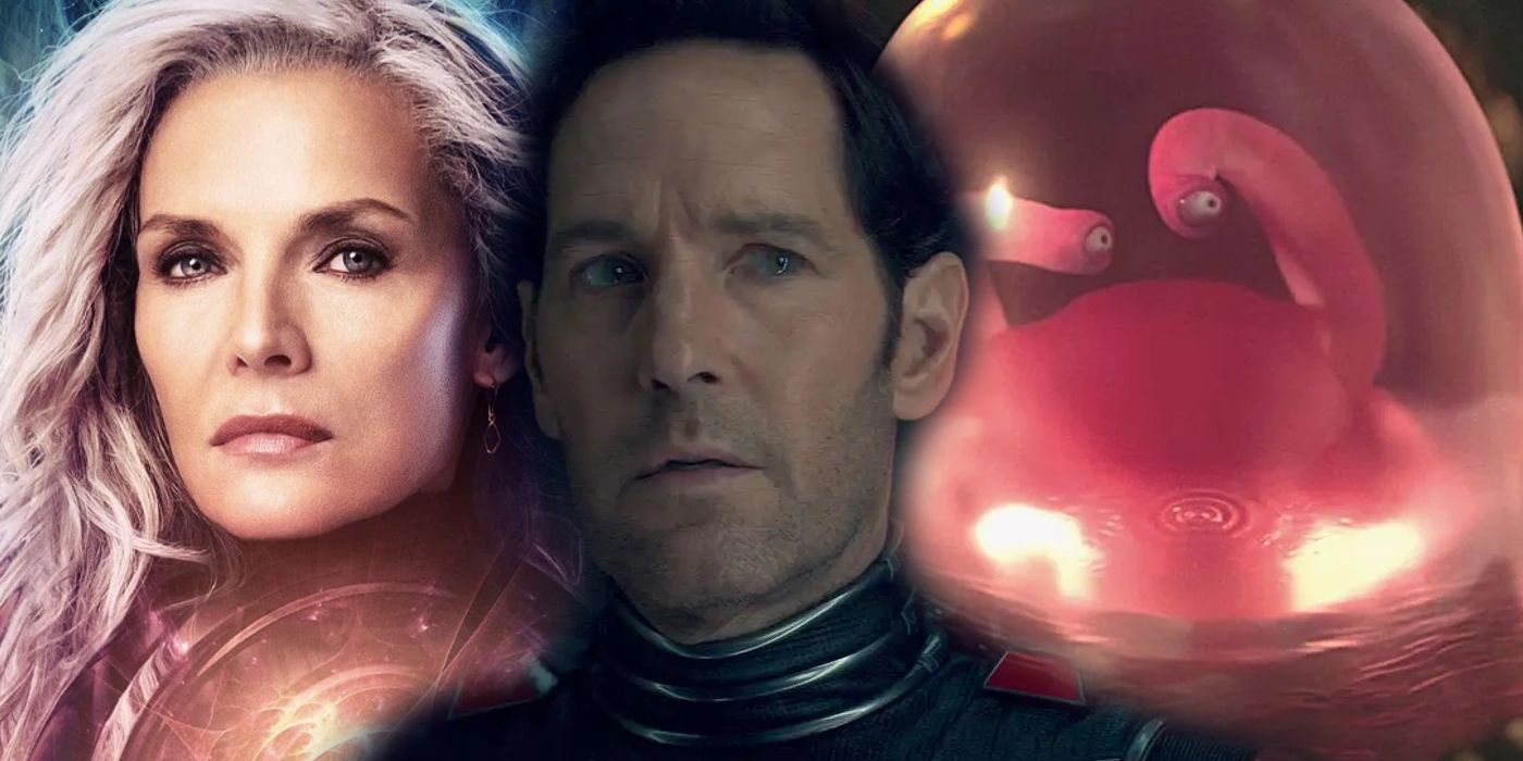 Split Image: Janet van Dyne (Michelle Pfeiffer) poster; Scott Lang (Paul Rudd) in prison; Veb