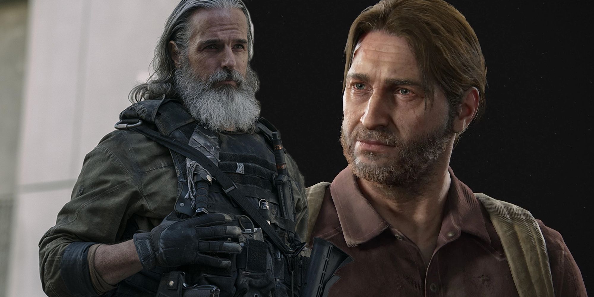 Jeffrey Pierce dans le rôle de Perry dans l'épisode 4 de Last of Us et le modèle de personnage de Tommy dans Last of Us Part 1