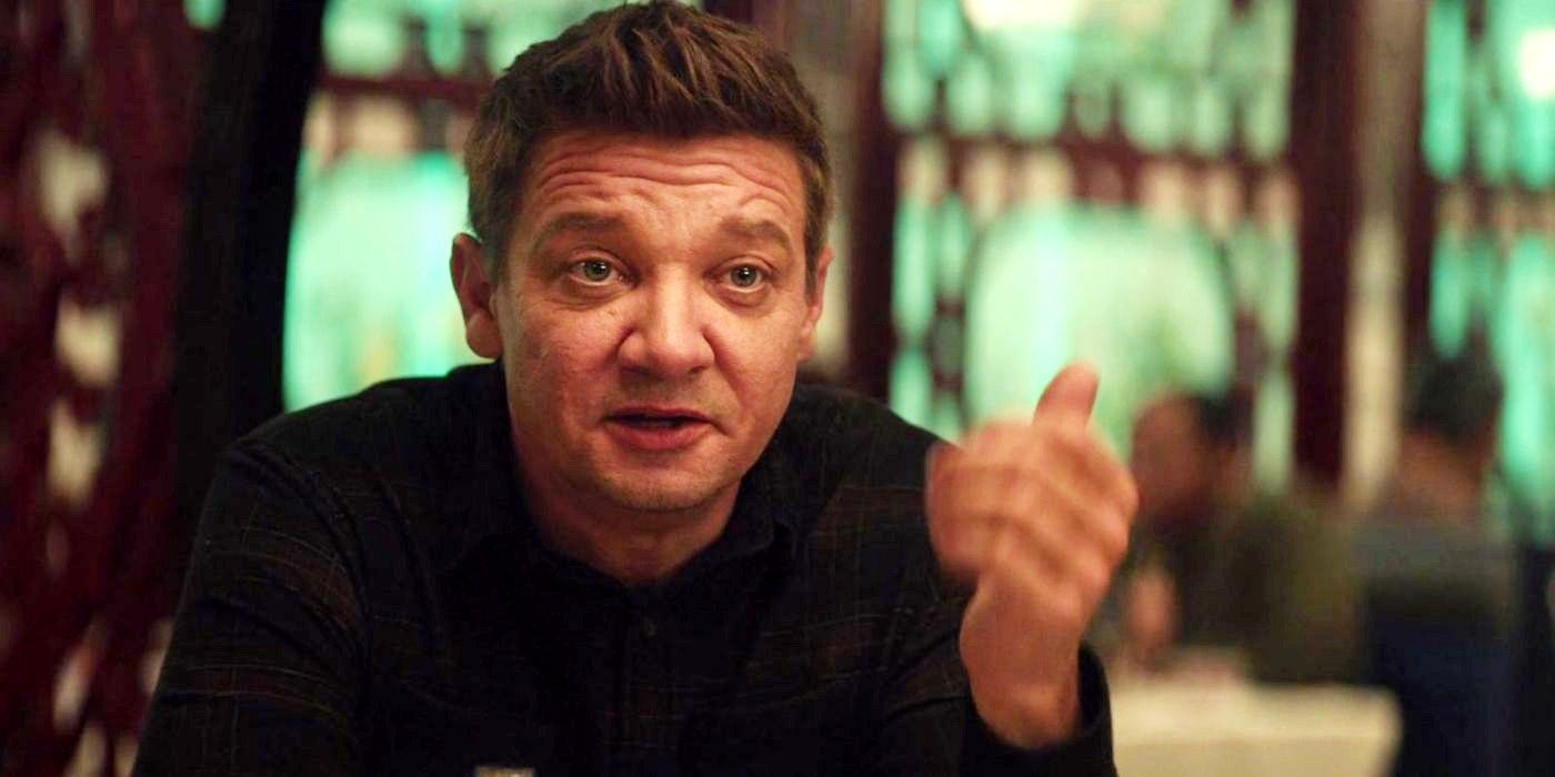 Jeremy Renner as Clint Barton in Marvel's Hawkeye gesturing with his hand