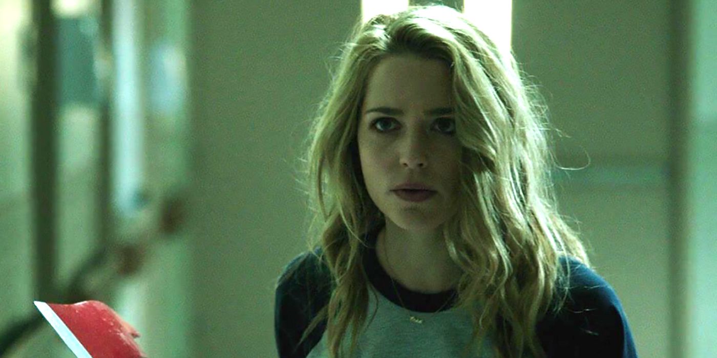 Jessica Rothe with an axe in Happy Death Day