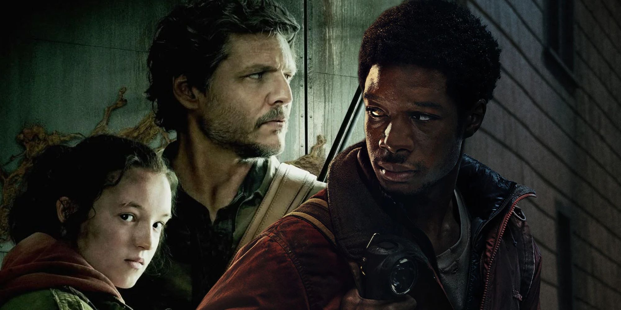 Pedro Pascal as Joel, Bella Ramsey as Ellie, and Lamar Johnson as Henry in their Last of Us character posters