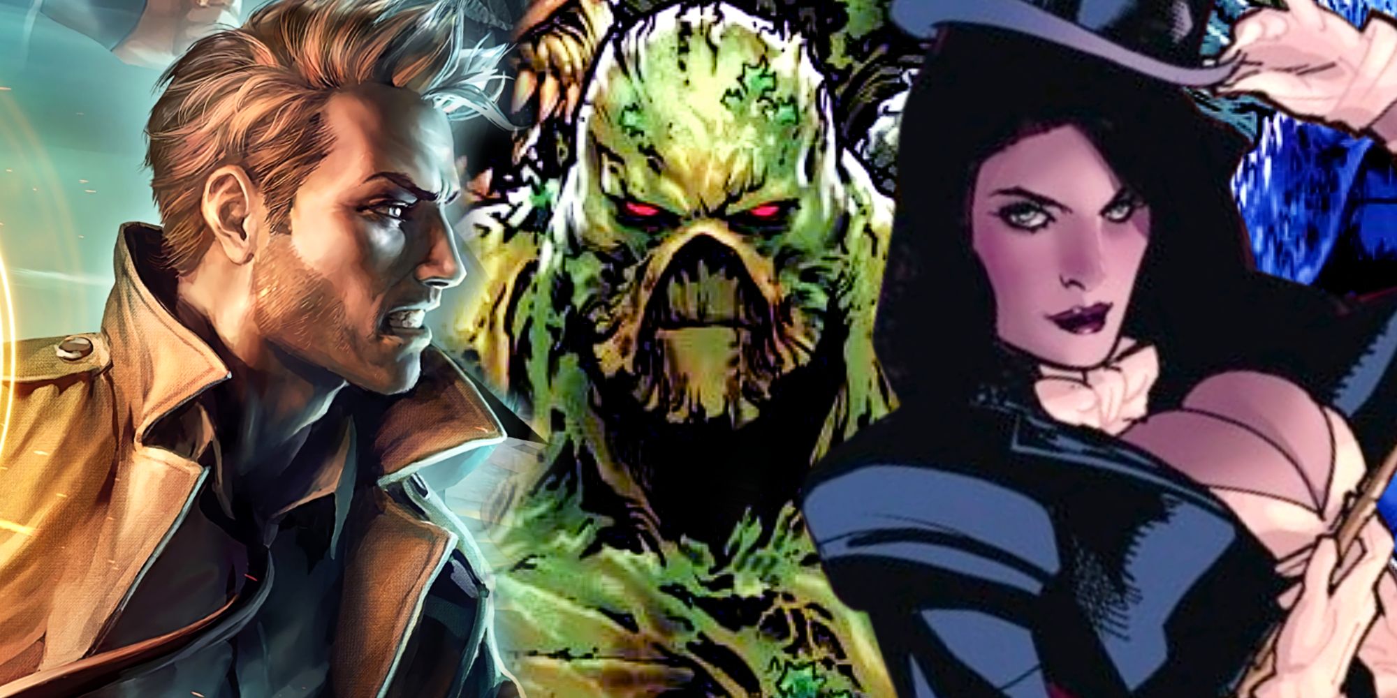 Justice League Dark Members Swamp Thing, Constantine, and Zatanna