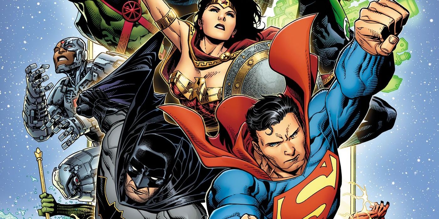 Batman, Superman, Wonder Woman, Cyborg, and the rest of the Justice League take flight in space