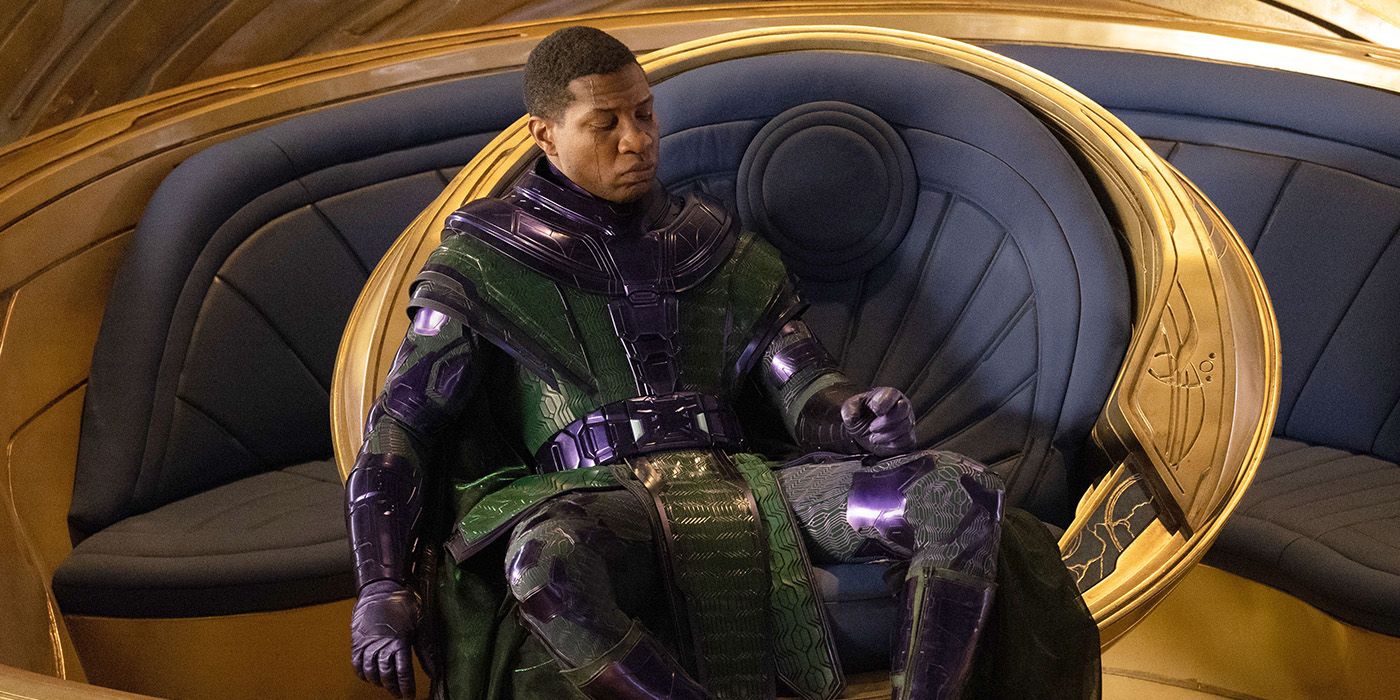 Kang the Conqueror in his chair in Ant-Man and the Wasp: Quantumania.