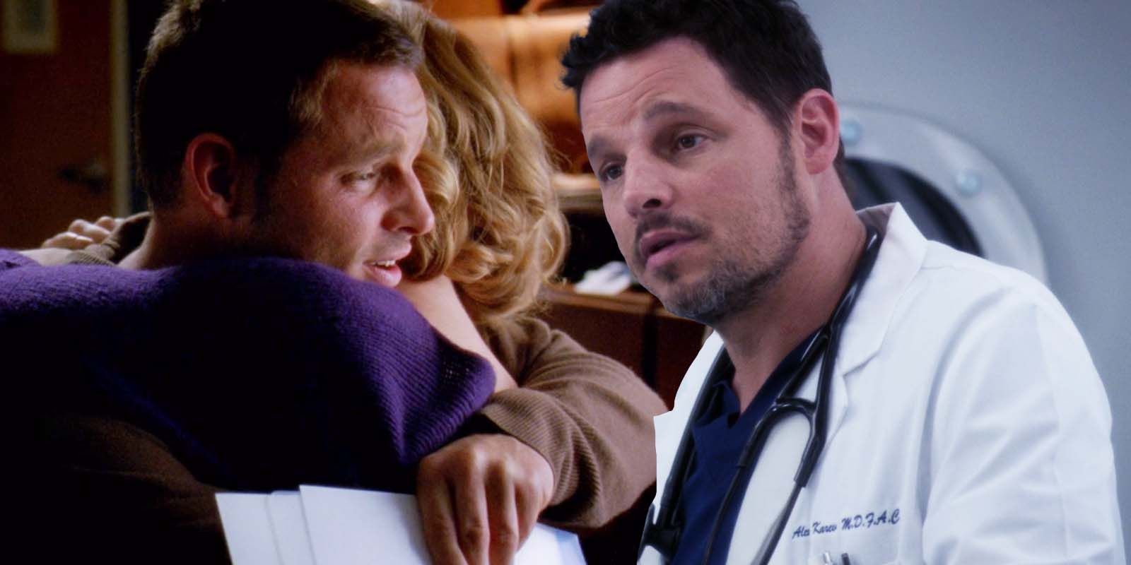 Katherine Heigl as Izzie Stevens and Justin Chambers as Alex Karev in Grey's Anatomy S06E12 and Justin Chambers as Alex Karev in Grey's Anatomy S15E25