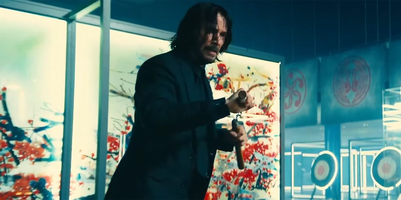 Keanu Reeves as John Wick in John Wick 4 with nunchucks