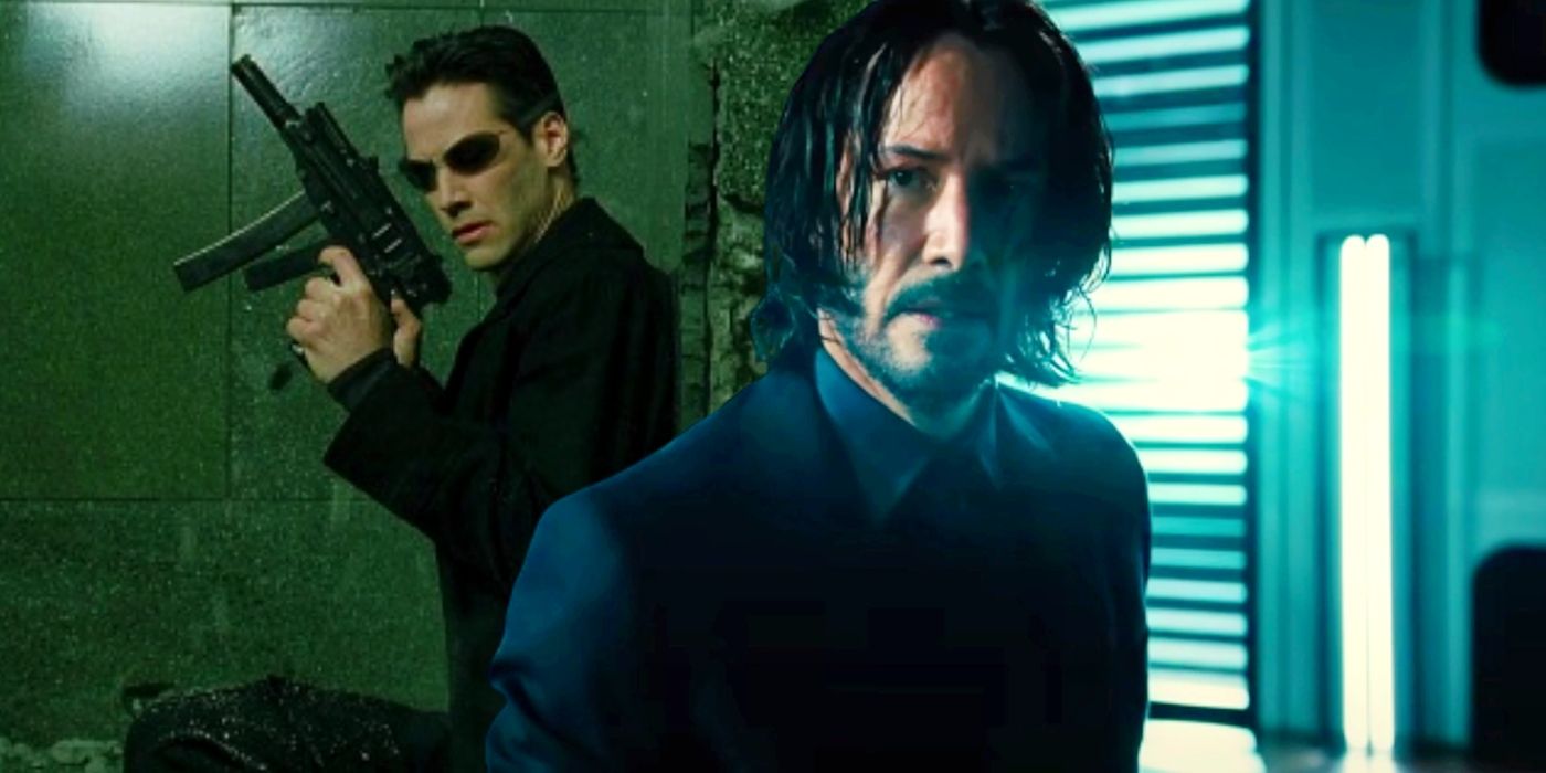 Custom image of Keanu Reeves in The Matrix and in John Wick: Chapter 4.