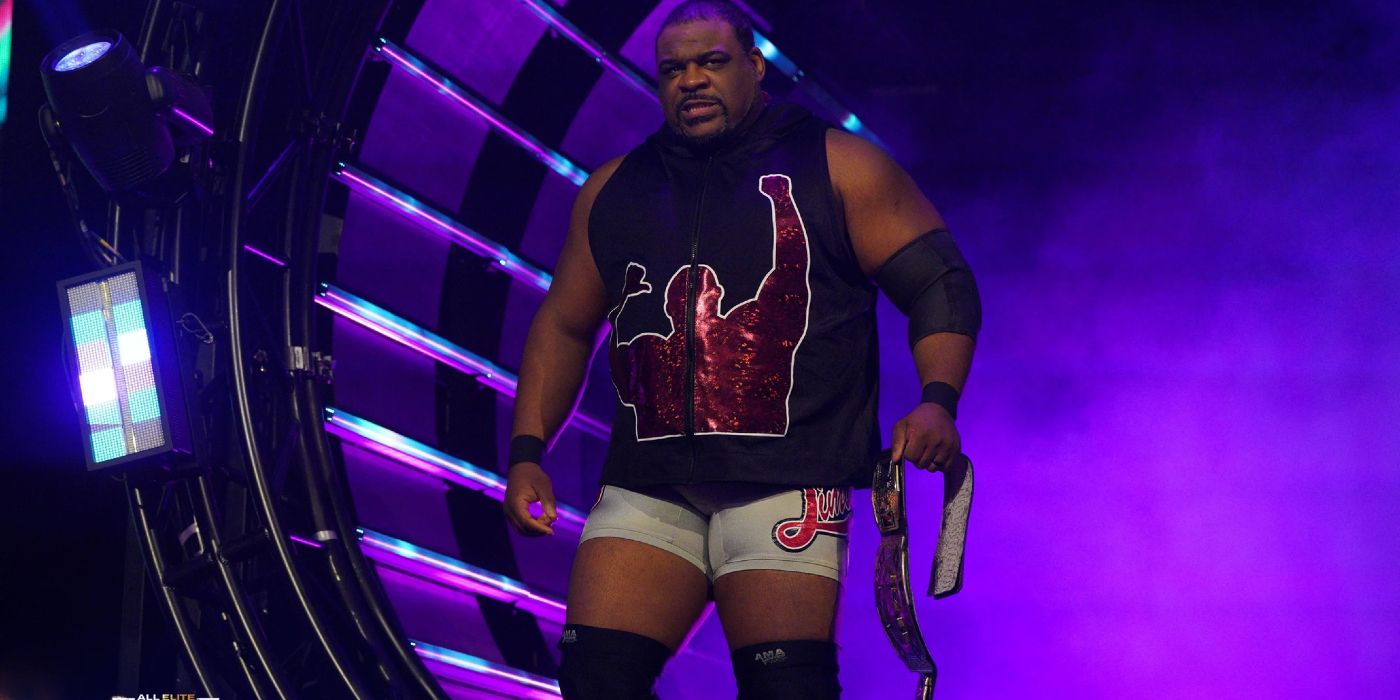 Keith Lee makes his way to the ring while still holding the AEW Tag Team Championships with Swerve Strickland in 2022.