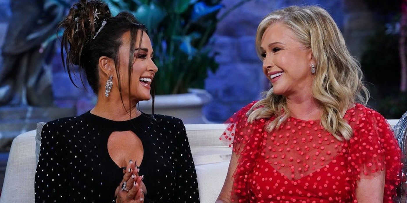 Kyle Richards and Kathy Hilton on The Real Housewives of Beverly Hills, smiling